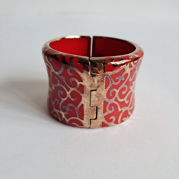 New Angelique De Paris 925 Gold Platted Red Clasp Wide Bracelet - Picture 4 of 16